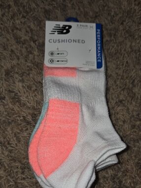 New Balance Low-Cut Cushioned Socks in White and Coral
